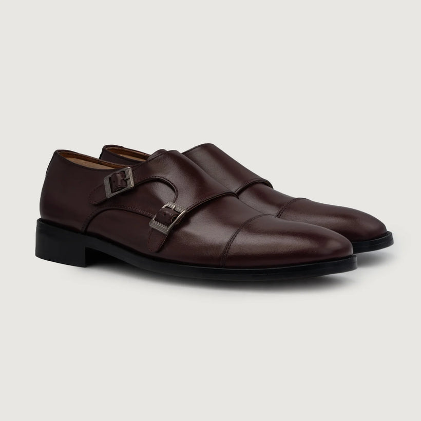 Boston Double Monk Strap Granate Leather Shoes para Hombre