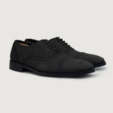Greyson Brogues Oxford Black Nubuck Leather Shoes For Men in Black Full-Grain Leather - Lateral Side Profile View | Buy Online