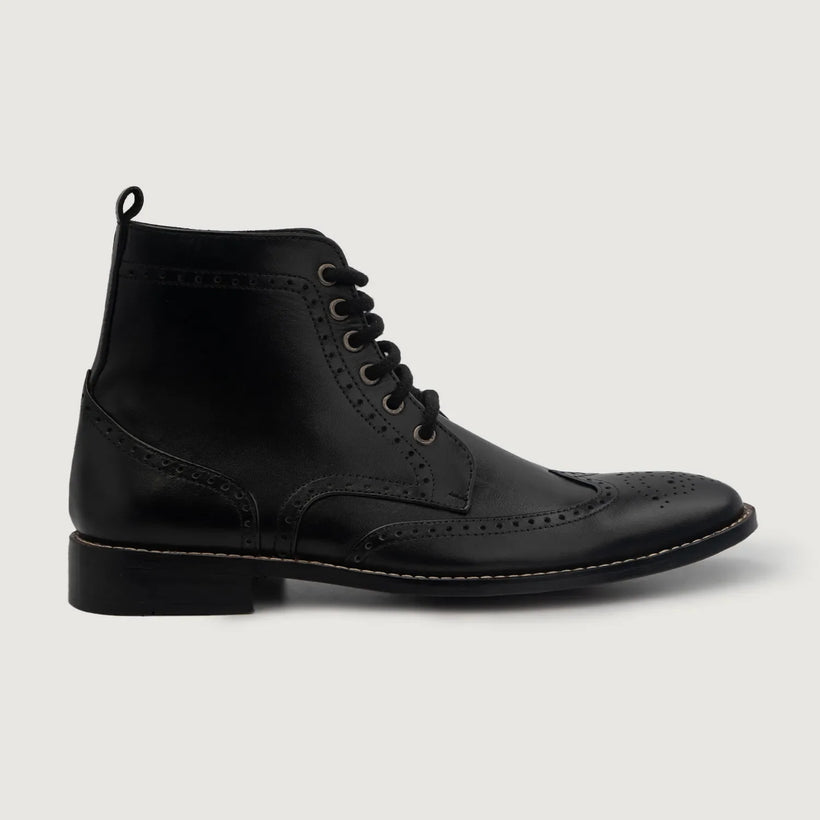 Duster Brogues Derby Negro Botas de cuero para Hombre