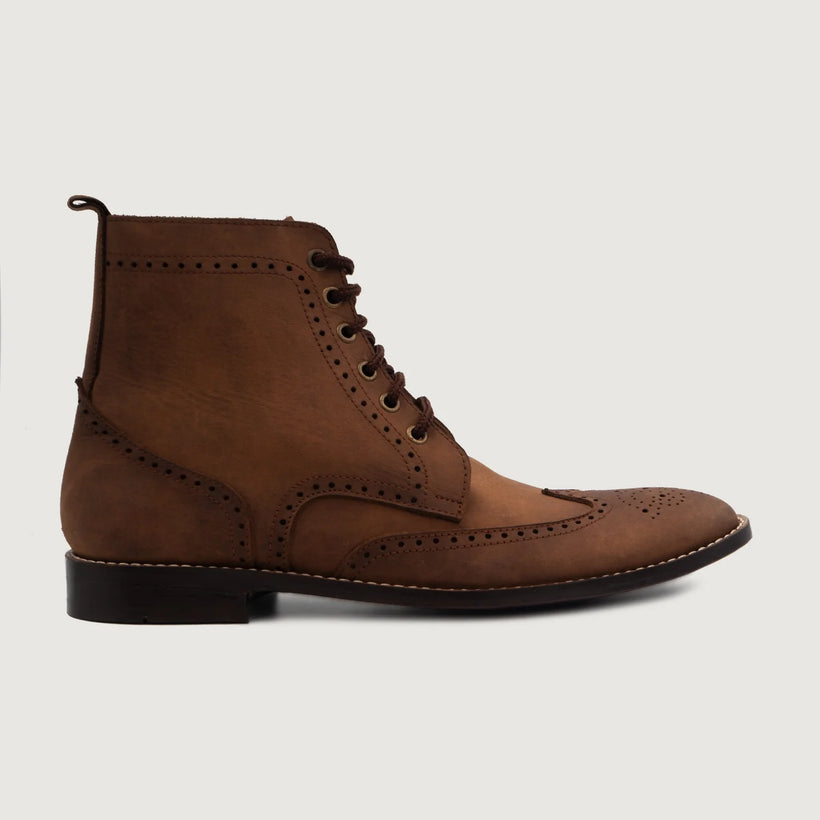 Duster Brogues Derby Oil Pull-up Marrón Leather Boots para Hombre