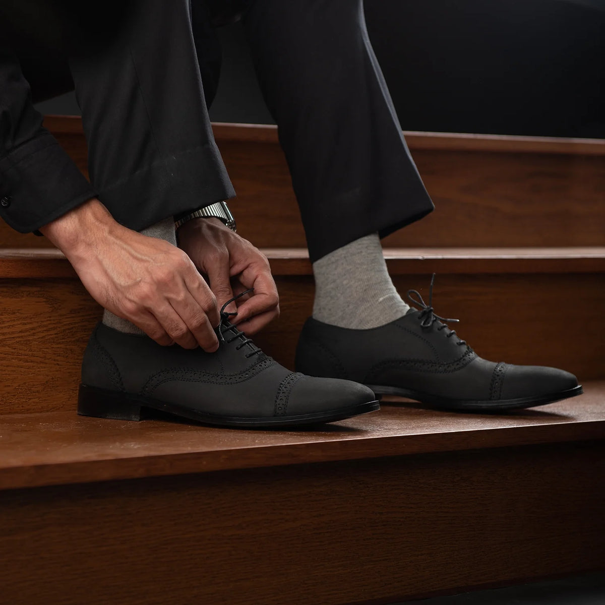 Orlaven Grisson Brogues Oxford Negro Nubuck Zapatos de cuero para Hombre footwear image 9
