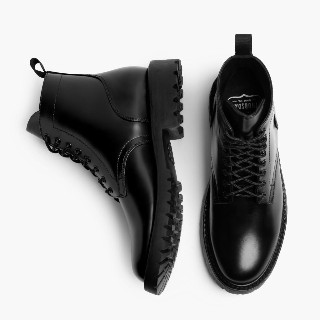 Hero Negro Botas de cuero para Hombre - Contrafuerte de talón reforzado y doble costura de precisión
