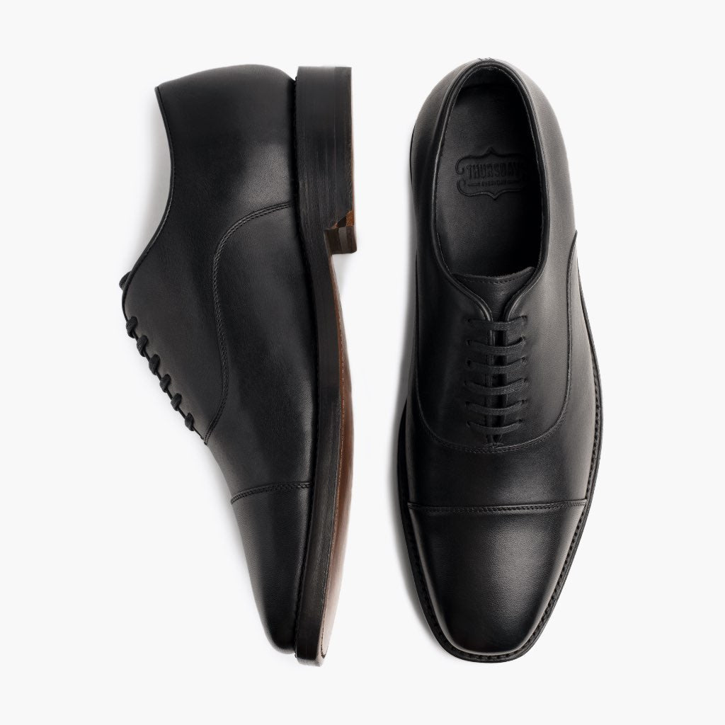Executive Negro Zapatillas de cuero para Hombre - Contrafuerte de talón reforzado y doble costura de precisión
