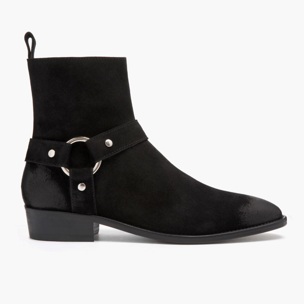 Black Goatskin Suede Leather Boots - Construcción cosida Goodyear y puntera delantera
