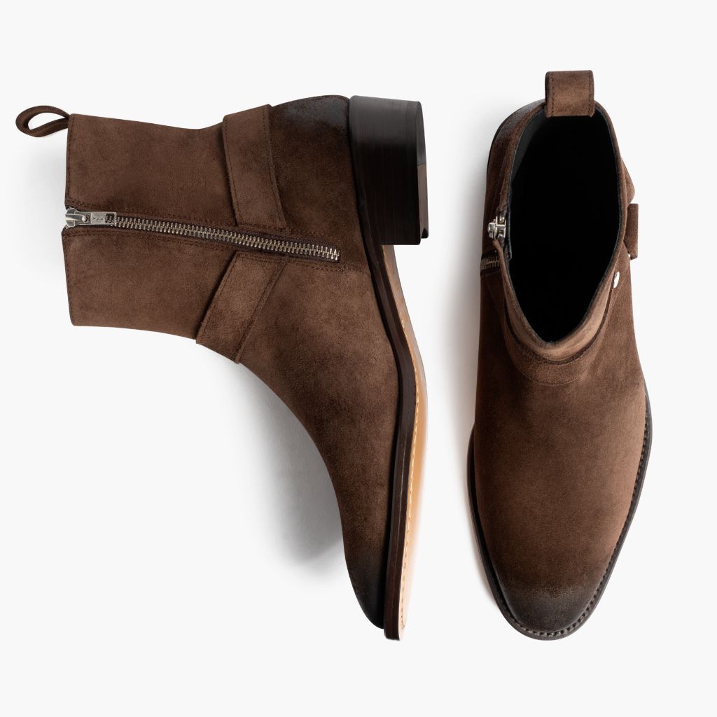 Harness Marrón Oscuro Suede Botas de cuero para Hombre - Contrafuerte de talón reforzado y doble costura de precisión