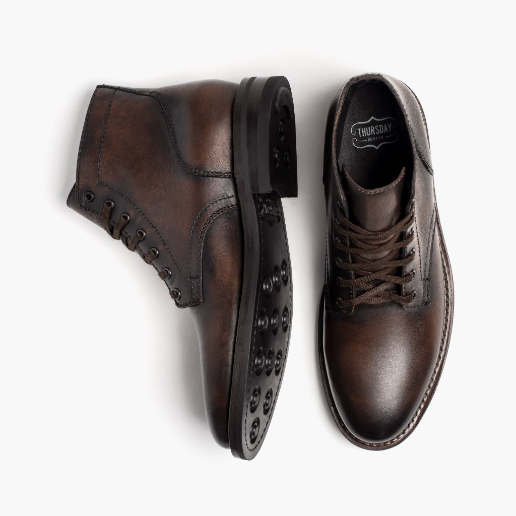 President Café Negro Botas de cuero para Hombre For Men - Contrafuerte de talón reforzado y doble costura de precisión