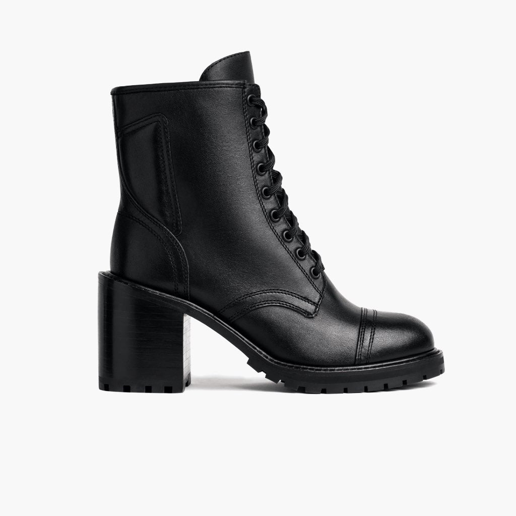 Rebel Negro Botas de cuero para Mujer - Contrafuerte de talón reforzado y doble costura de precisión