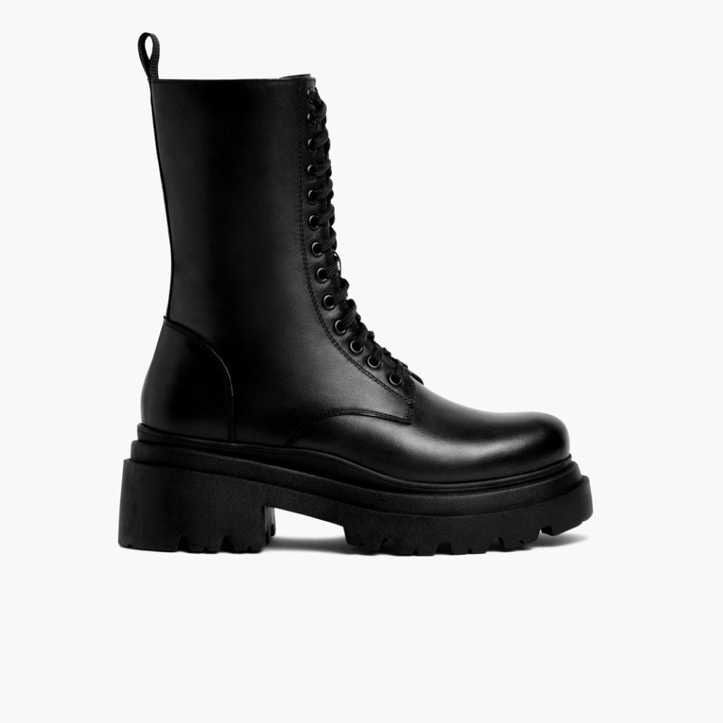 Fatale Negro Botas de cuero para Mujer - Contrafuerte de talón reforzado y doble costura de precisión