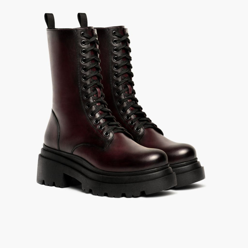 Fatale Negro Cherry Botas de cuero para Mujer