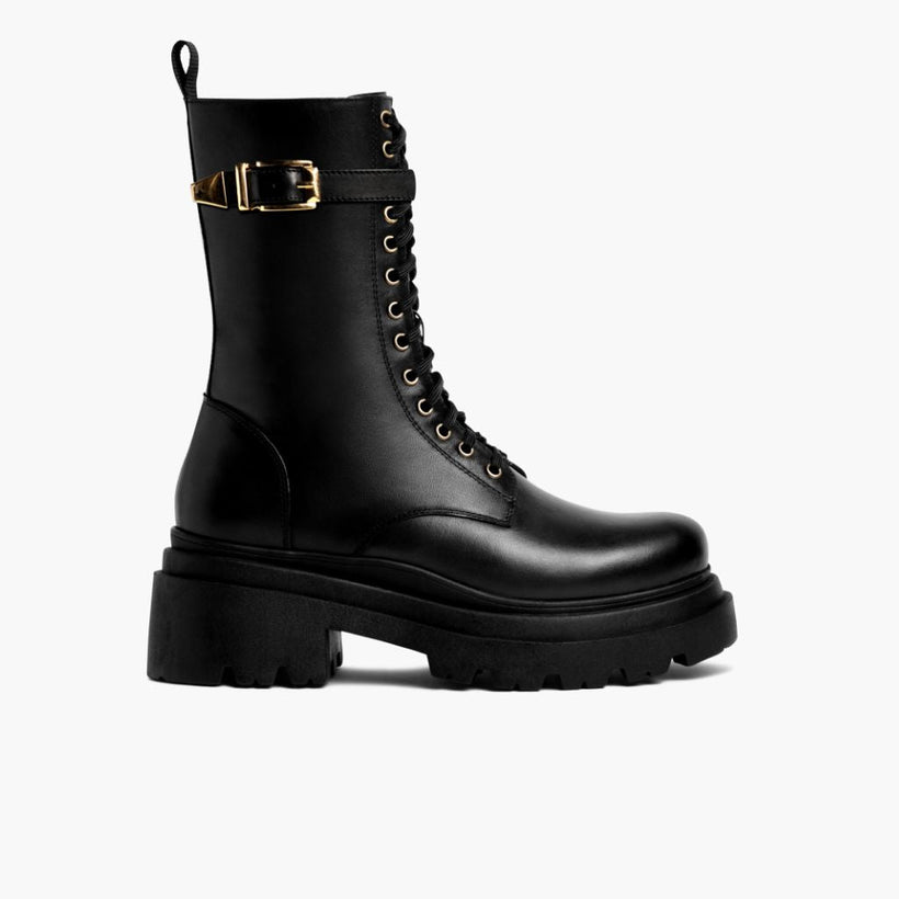 Fatale Negro & Gold Botas de cuero para Mujer