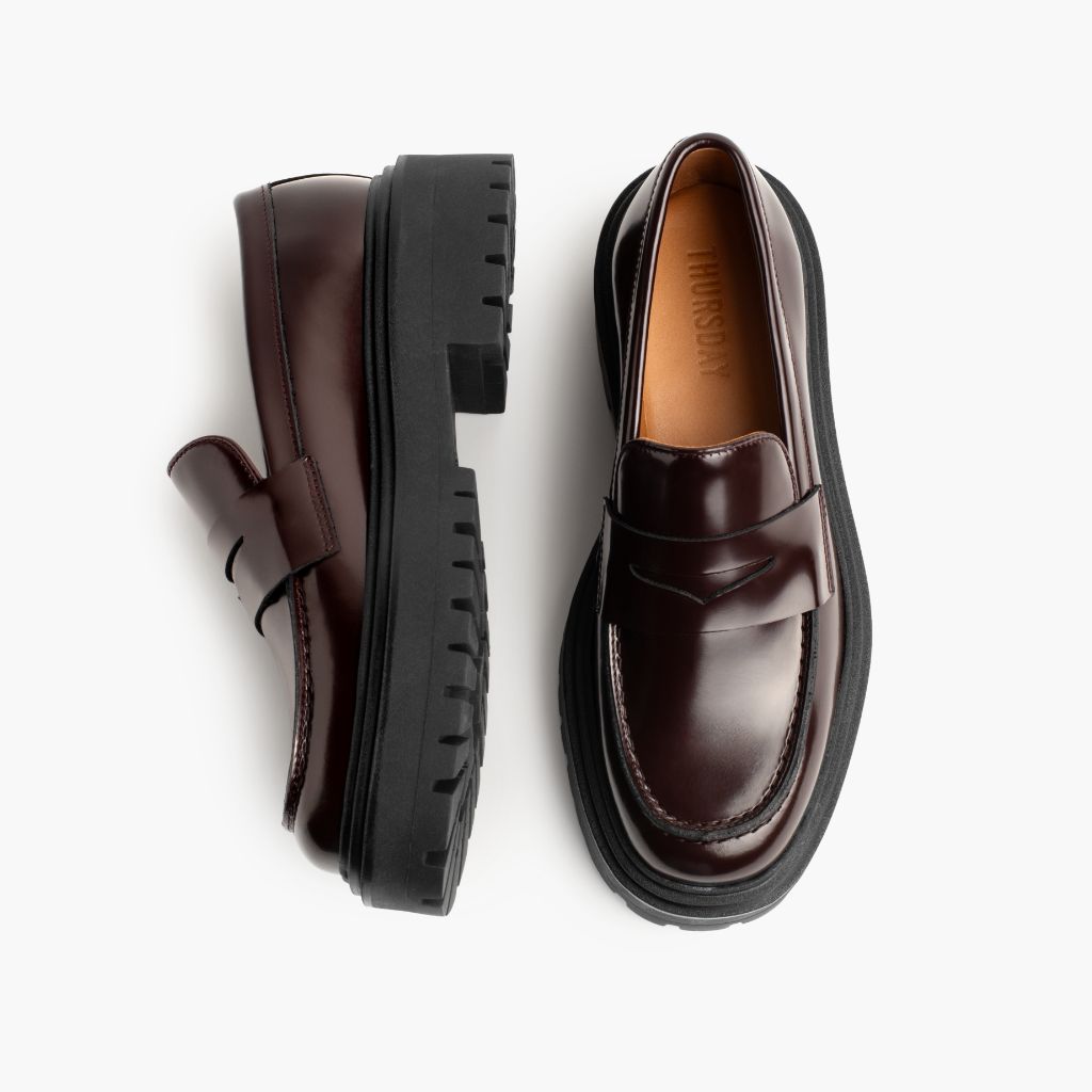 Penny Platform Borgoña Botas de cuero para Mujer - Contrafuerte de talón reforzado y doble costura de precisión