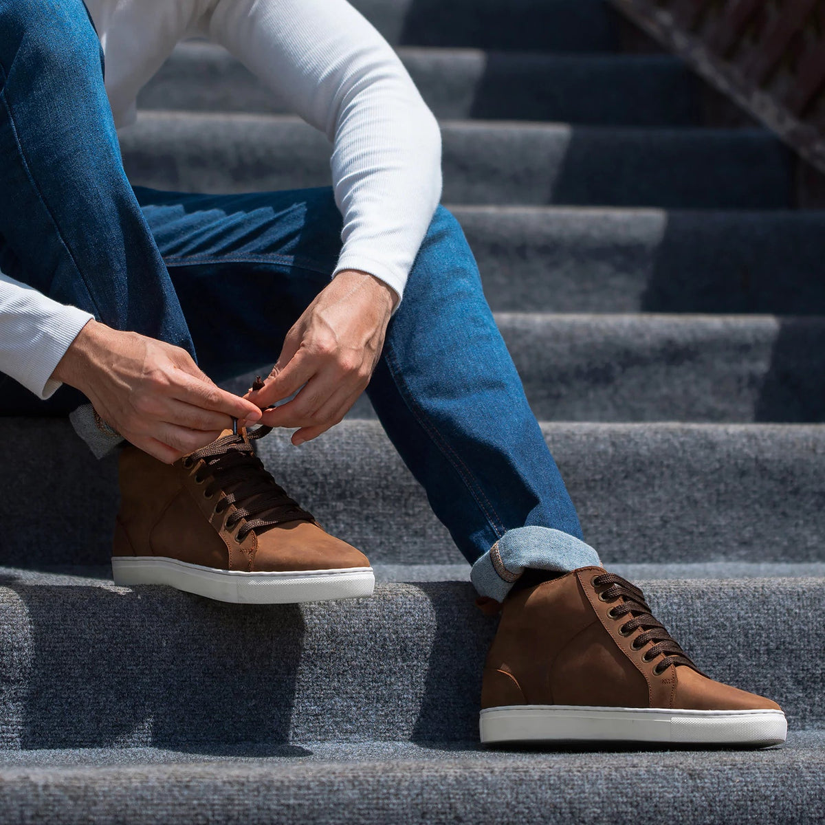 High-Traction Rubber Outsole & Lug Tread Pattern on Marty High Top Brown Suede Sneakers For Men