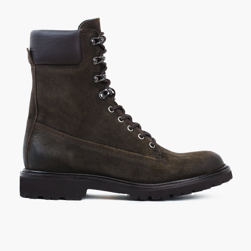 Olive Goatskin Suede Leather Boots - Construcción cosida Goodyear y puntera delantera