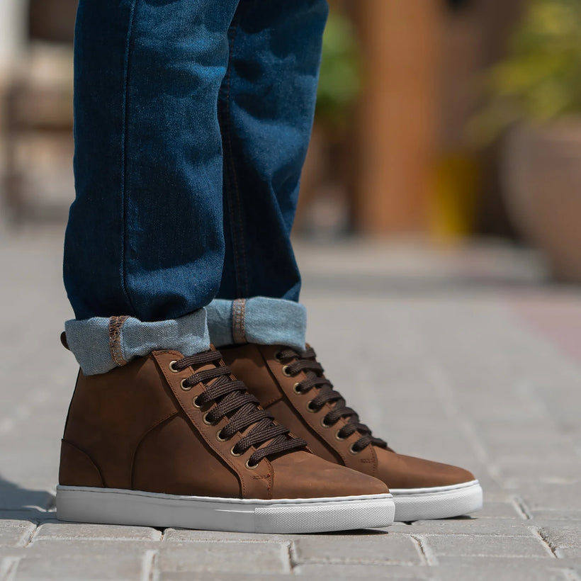Marty High Top Pull-up Marrón Zapatillas de cuero para Hombre