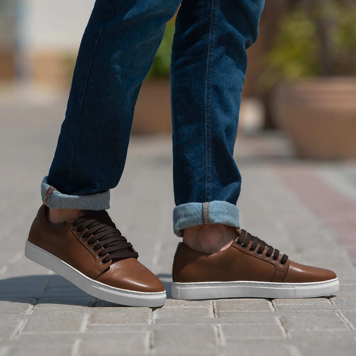 Tan Full-Grain leather Sneakers - Construcción cosida Goodyear y puntera delantera