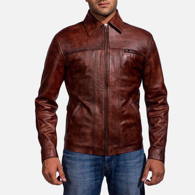 Abstract Granate Chaqueta de Cuero para Hombre