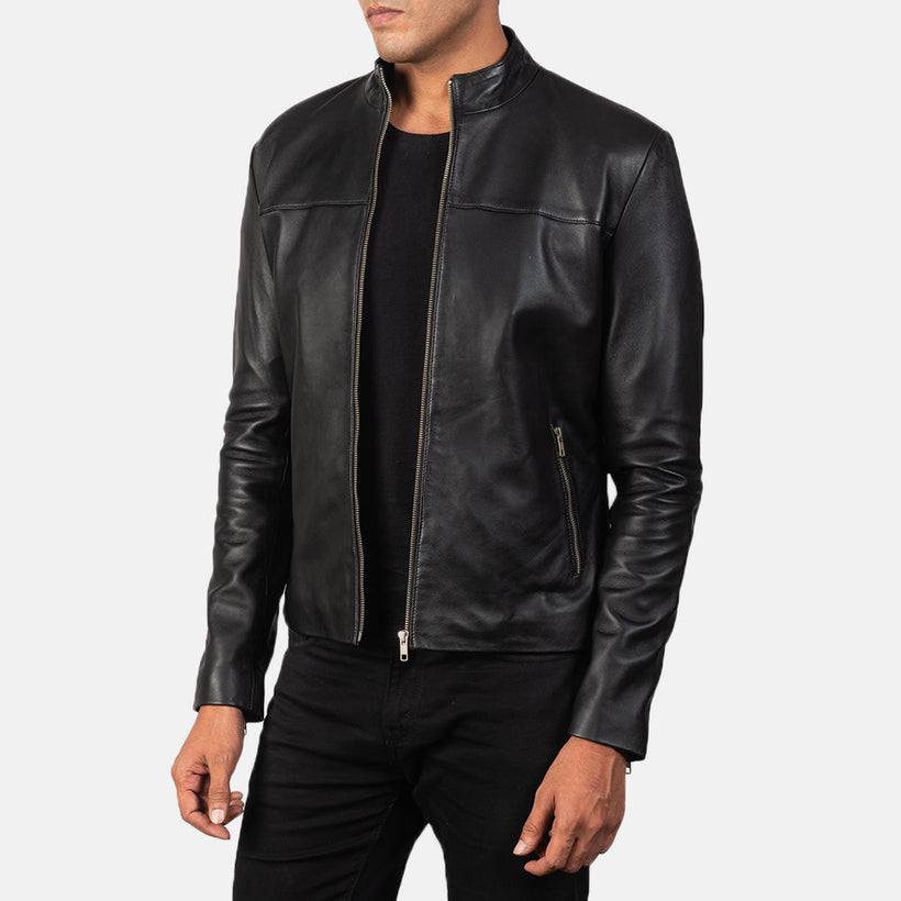 Adornica Negro Chaqueta Biker de Cuero para Hombre