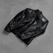 Zipper &amp; Hem Craftsmanship Construction Detail on Men's Adornica Negro Chaqueta Biker de Cuero para Hombre