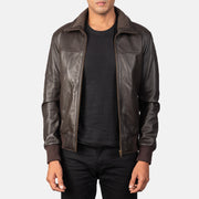 Men's Air Rolf Mocha Brown Leather Bomber Jacket in Dark Brown Sheepskin Leather - Vista frontal y silueta a medida | Comprar online