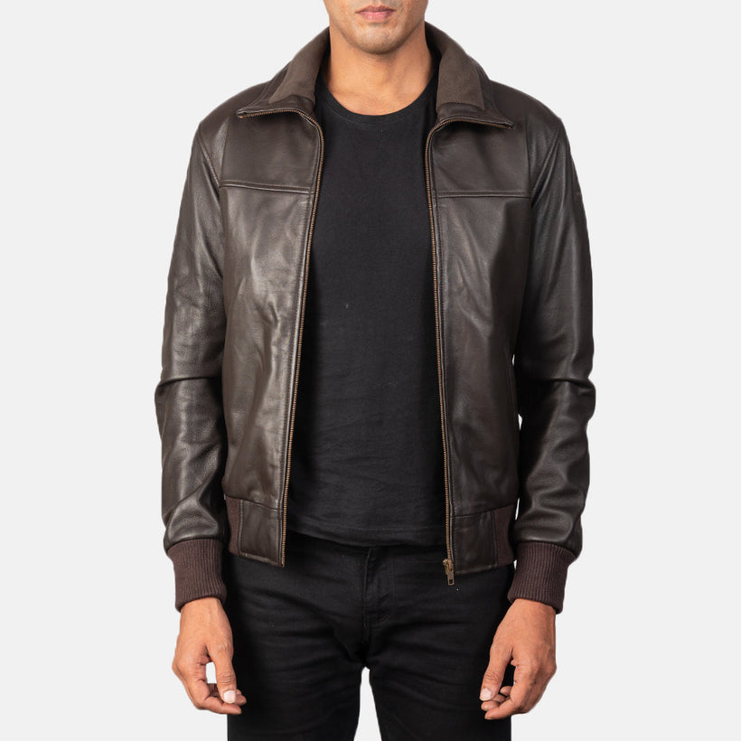 Air Rolf Marrón Cazadora Bomber de Cuero para Hombre