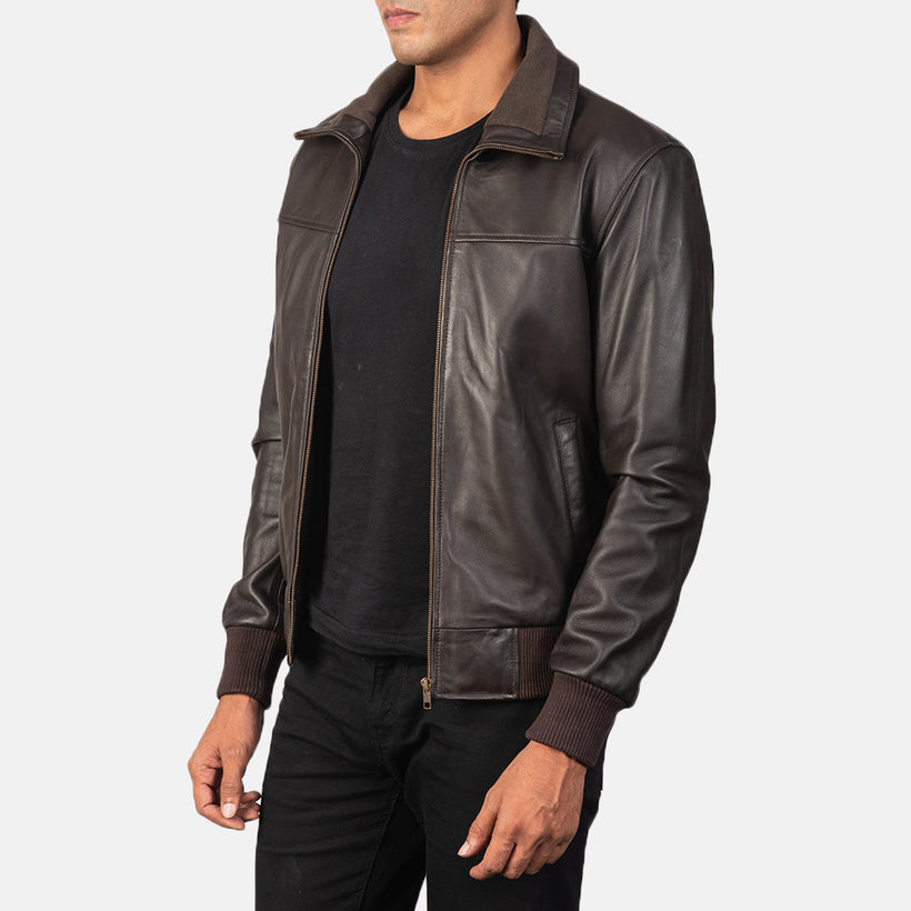 Air Rolf Marrón Cazadora Bomber de Cuero para Hombre