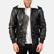 
Airin G-1 Black & White Leather Bomber Jacket in Black Sheepskin Leather - Vista frontal y silueta entallada | Comprar online