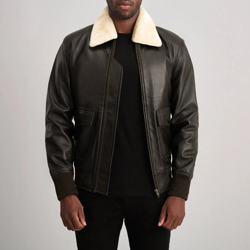 Airin G-1 Marrón & Cream Cazadora Bomber de Cuero para Hombre
