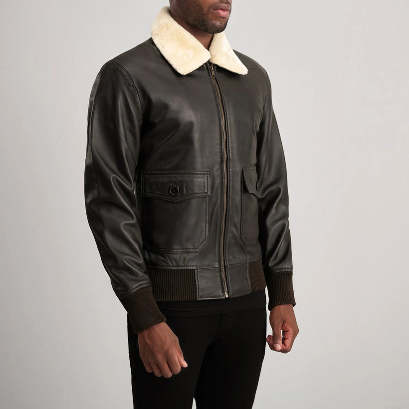 Airin G-1 Marrón & Cream Cazadora Bomber de Cuero para Hombre