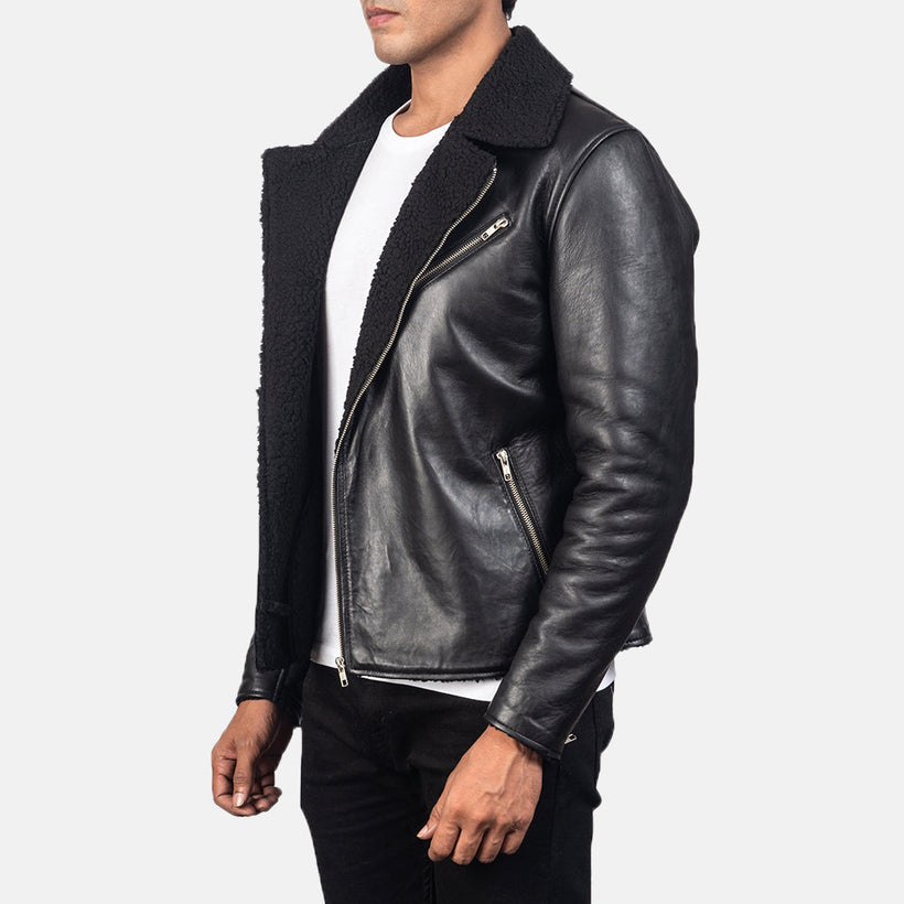 Alberto Shearling Negro Chaqueta de Cuero para Hombre