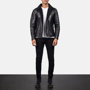 
Vista de detalle of Notch & Zipper Hardware on Alberto Shearling Negro Chaqueta de Cuero para Hombre