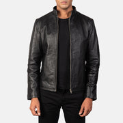 
Alex Black Leather Biker Jacket in Black Cowhide Leather - Vista frontal y silueta entallada | Comprar online