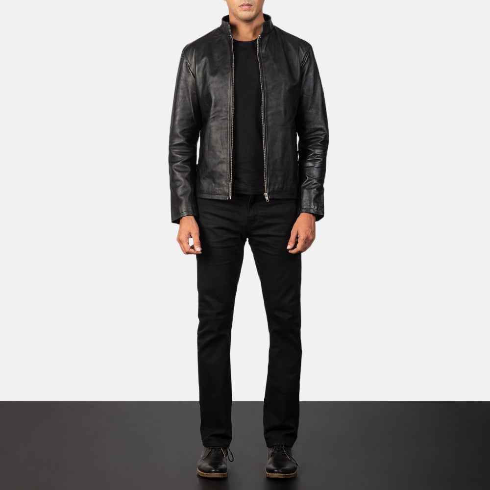 
Vista de detalle of Band & Zipper Hardware on Alex Black Leather Biker Jacket