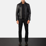 
Vista de detalle of Band & Zipper Hardware on Alex Black Leather Biker Jacket