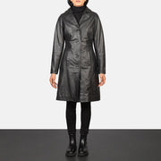 Women's Alexis Negro Single Breasted Abrigo de Cuero para Mujer in Black Cowhide Leather - Vista frontal y silueta a medida | Comprar online