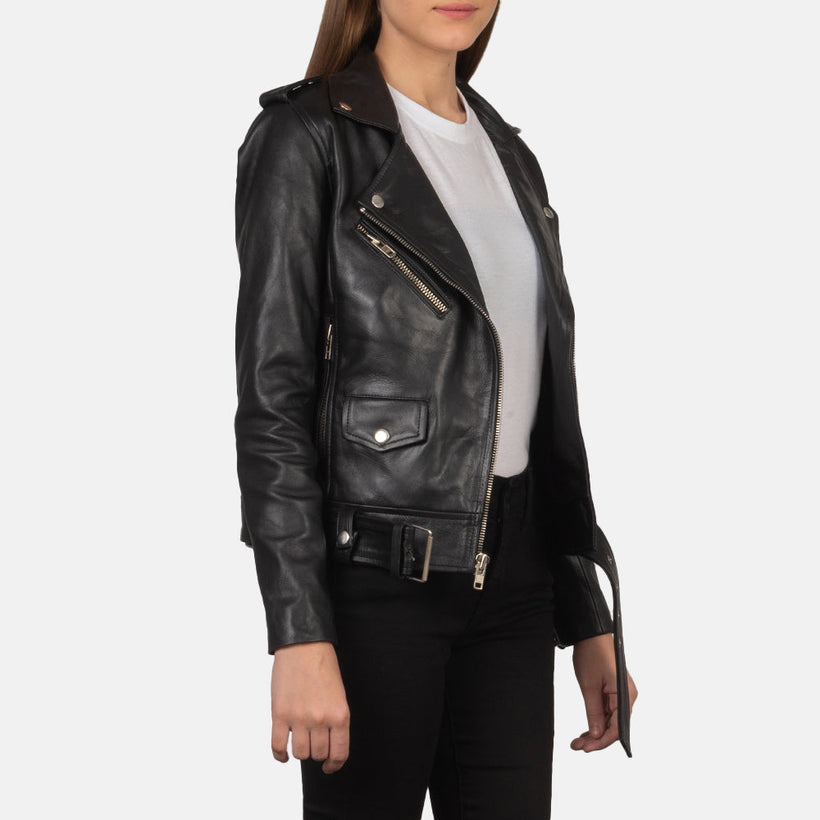Alison Negro Chaqueta Biker de Cuero para Mujer