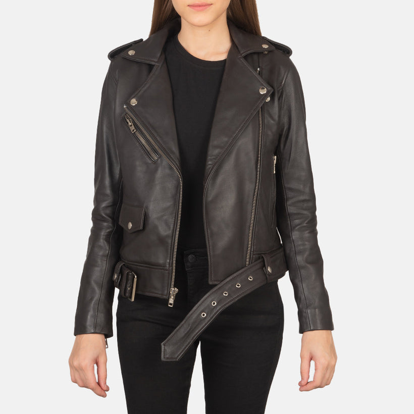 Alison Marrón Chaqueta Biker de Cuero para Mujer
