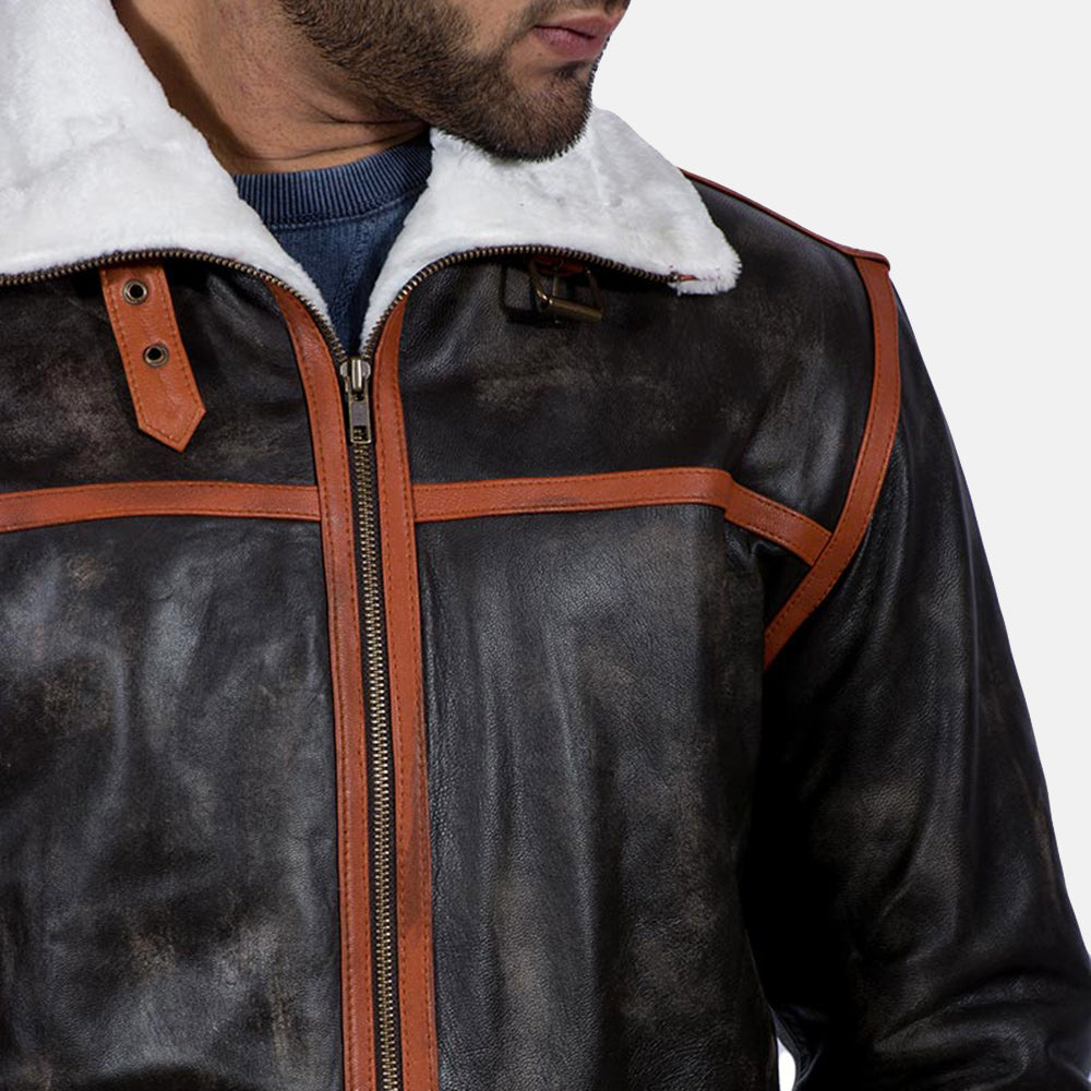Men's Alpine Marrón Fur Chaqueta de Cuero para Hombre - Vista de perfil lateral con corte ergonómico de manga