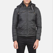 Detalle de cerca of High neck with Belt &amp; Zipper Hardware on Men's Alps Quilted Black Windbreaker Jacket