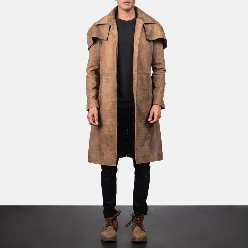 Army Marrón Leather Duster para Hombre