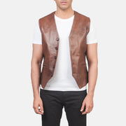 Men's Auden Marrón Chaleco de Cuero para Hombre in Brown Cowhide Leather - Vista frontal y silueta a medida | Comprar online