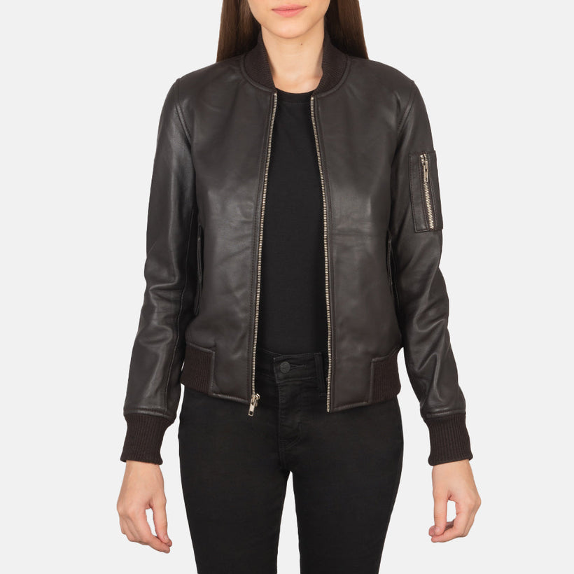 Ava MA-1 Marrón Cazadora Bomber de Cuero para Mujer