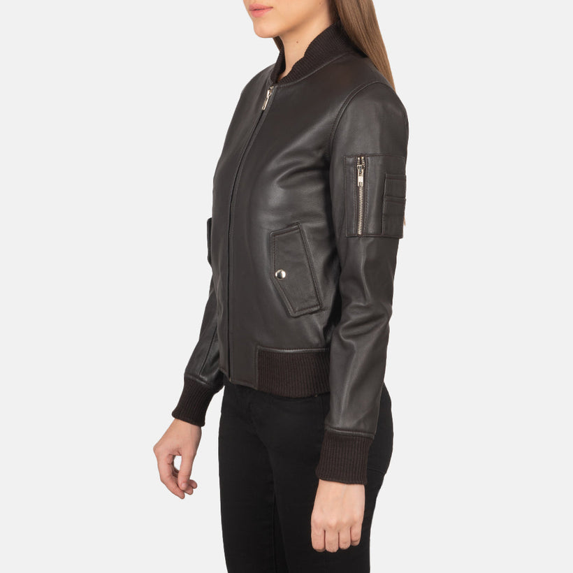 Ava MA-1 Marrón Cazadora Bomber de Cuero para Mujer