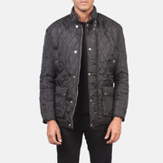 Men's Barry Acolchado Negro Windbreaker Chaqueta de Cuero para Hombre in Black Polyester - Vista frontal y silueta a medida | Comprar online