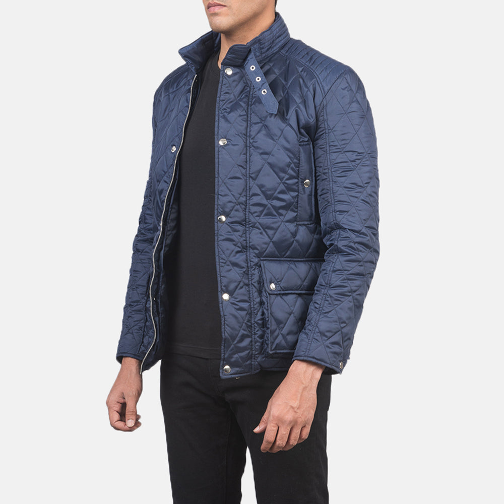 Blue Nylon Winter Jacket - Vista trasera con ajuste entallado en hombros y bajo impecable