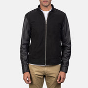
Blain Brown Suede Bomber Jacket - Vista lateral mostrando el corte ergonómico de mangas