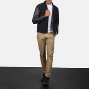
Vista de detalle of Knit Rib & Zipper Hardware on Blain Brown Suede Bomber Jacket