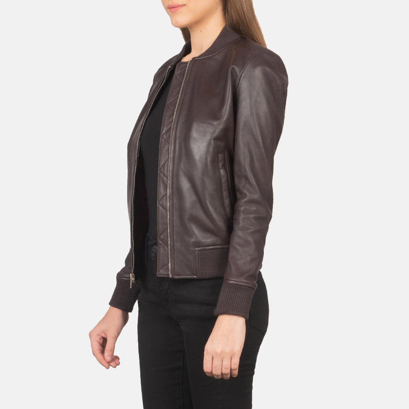 Bliss Granate Cazadora Bomber de Cuero para Mujer