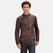 
Blix Bono Granate Chaqueta Biker de Cuero para Hombre in Maroon Sheepskin Leather - Vista frontal y silueta entallada | Comprar online