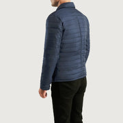 
Vista de detalle of High neck & Button Hardware on Bo Quilt Windbreaker Chaqueta de Cuero para Hombre