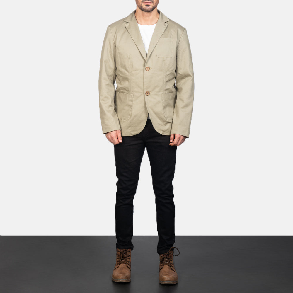 Borges Beige Blazer de Cuero para Hombre - Vista de perfil lateral con corte ergonómico de manga